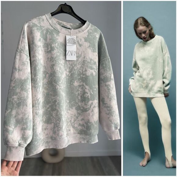 ZARA OVERSIZED WASHED SWEATSHIRT
GREEN / ECRU - Picture 1 of 5